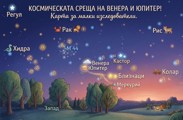 Звездно шоу за малки астрономи: Венера и Юпитер си дават космическа среща!